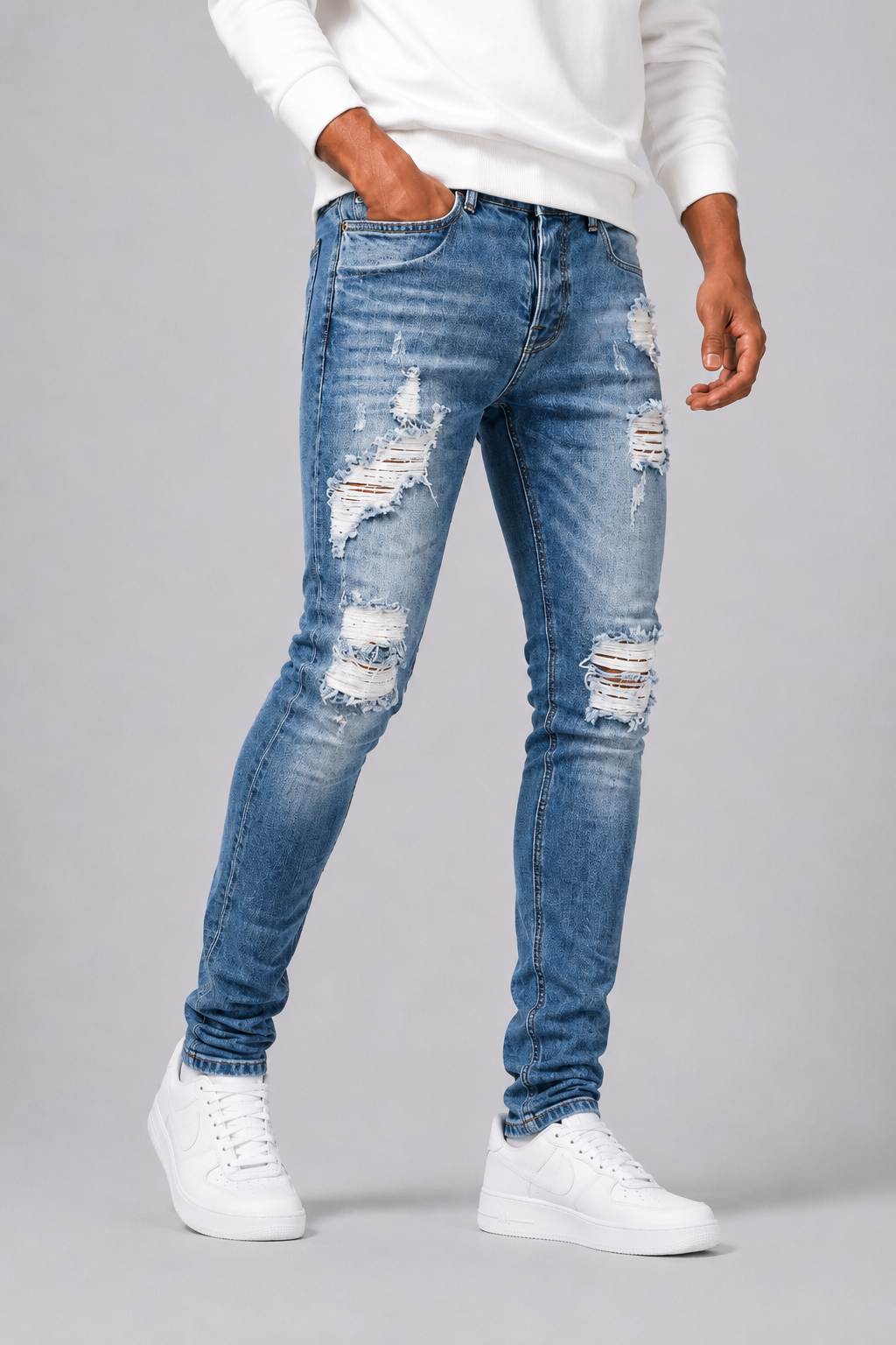 Slim Fit Distressed Jeans For Men