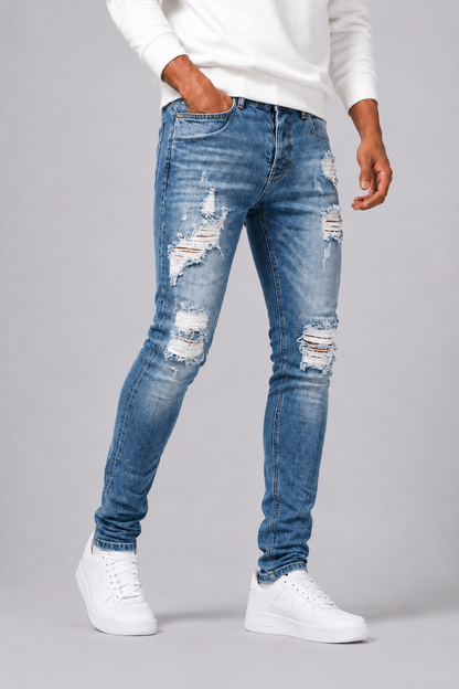 Slim Fit Distressed Jeans For Men