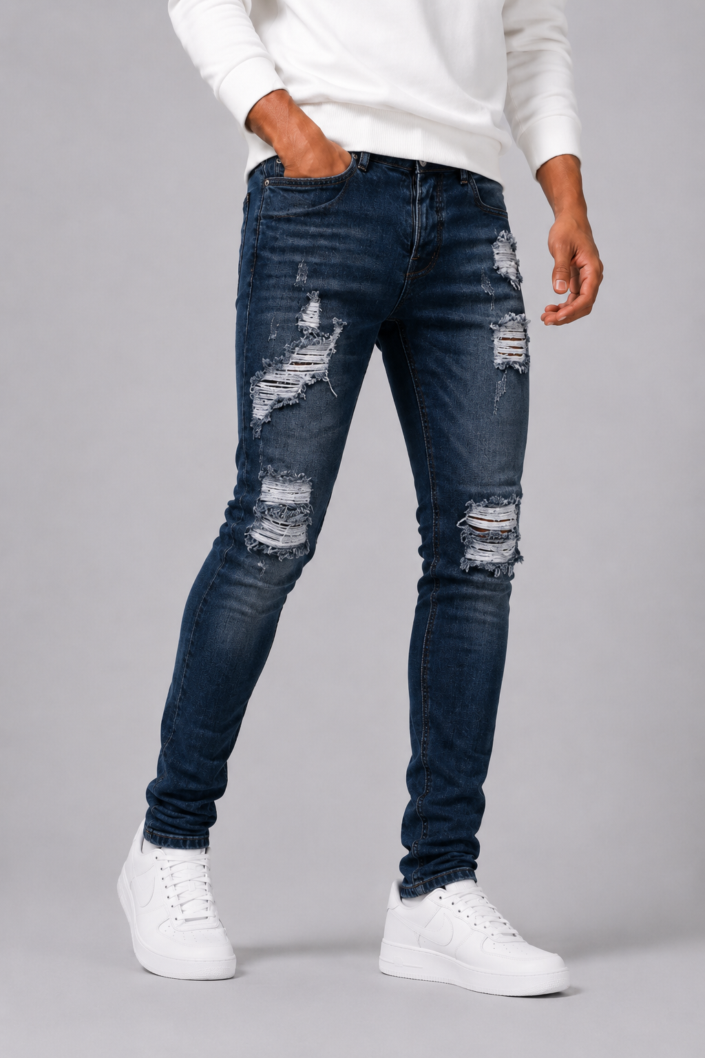 Slim Fit Distressed Jeans For Men