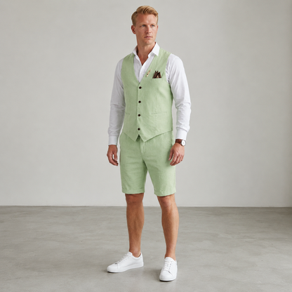 Linen Vest And Shorts Set For Men