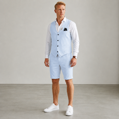 Linen Vest And Shorts Set For Men