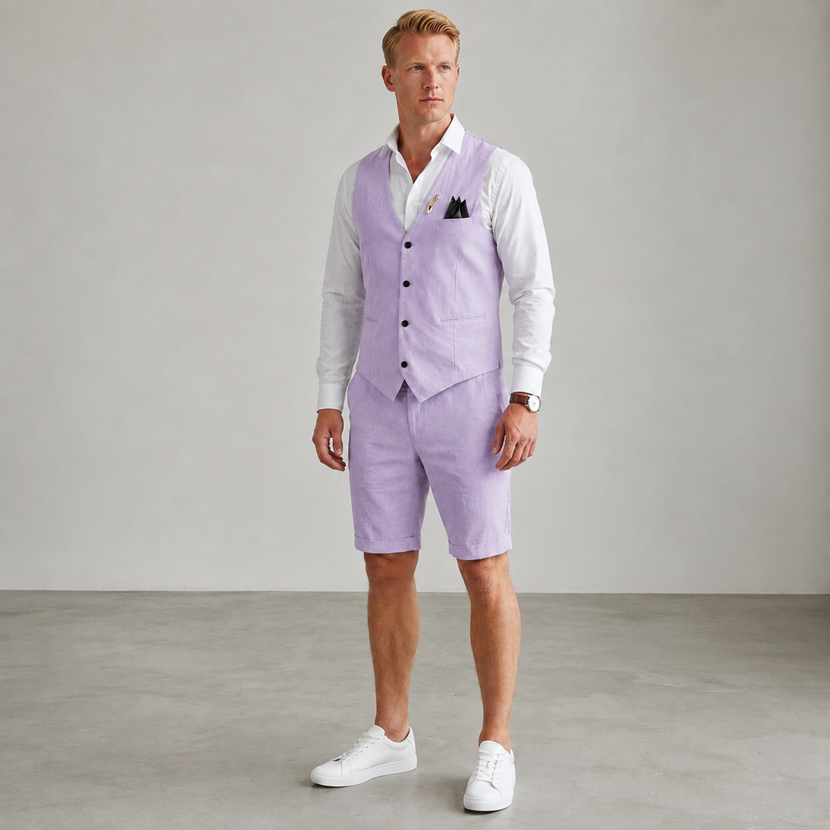 Linen Vest And Shorts Set For Men