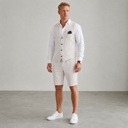 Linen Vest And Shorts Set For Men