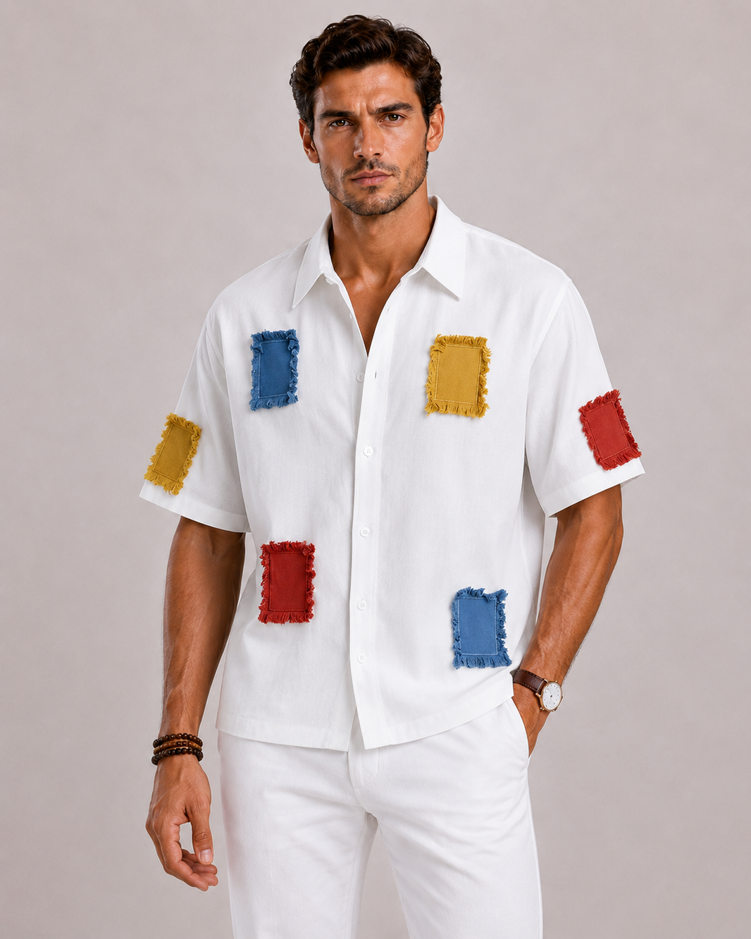 Short Sleeve Patchwork Shirt For Men