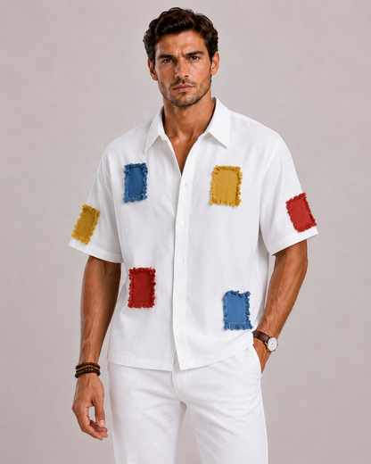 Short Sleeve Patchwork Shirt For Men