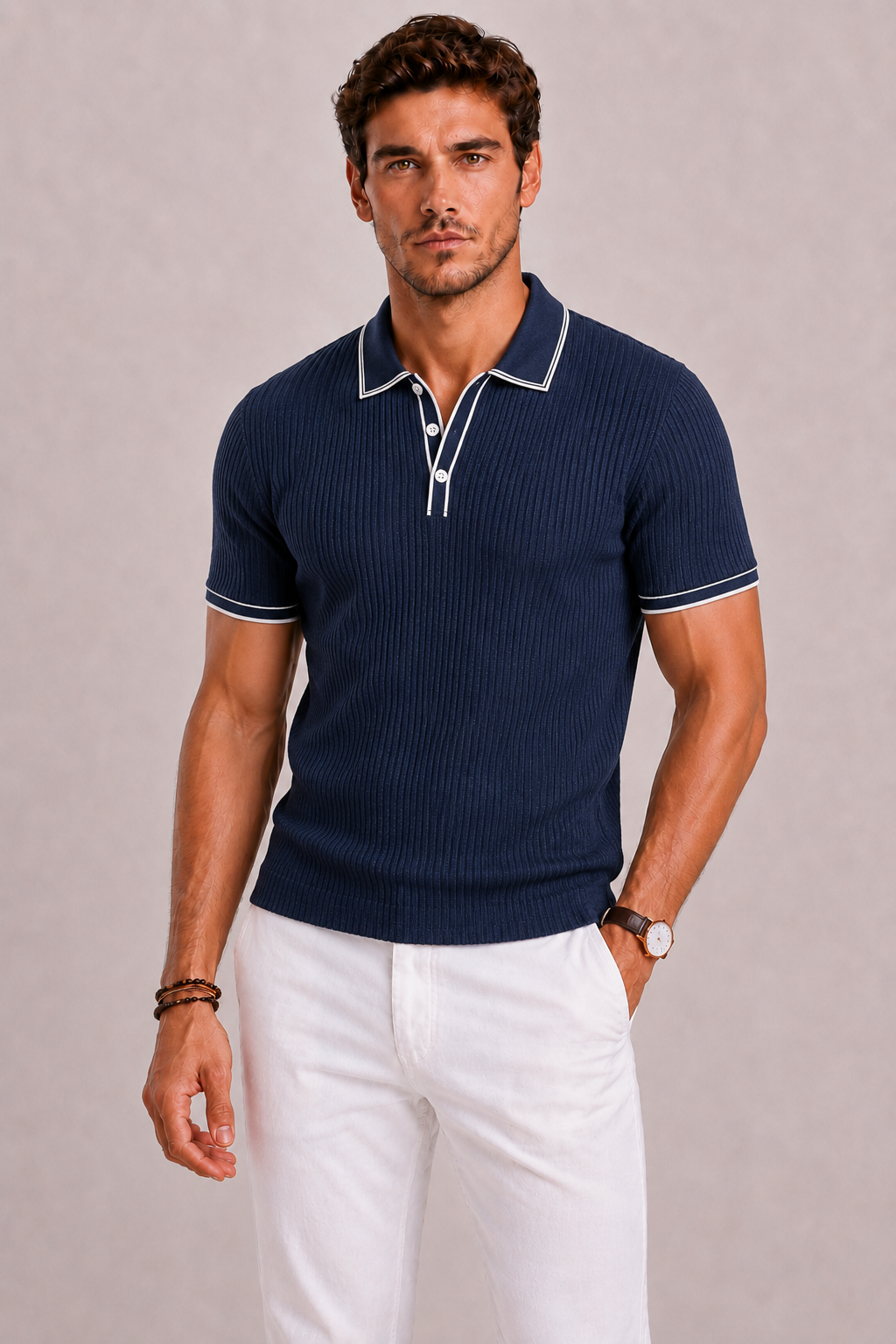 Ribbed Polo Shirt For Men