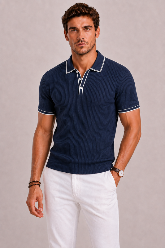 Ribbed Polo Shirt For Men