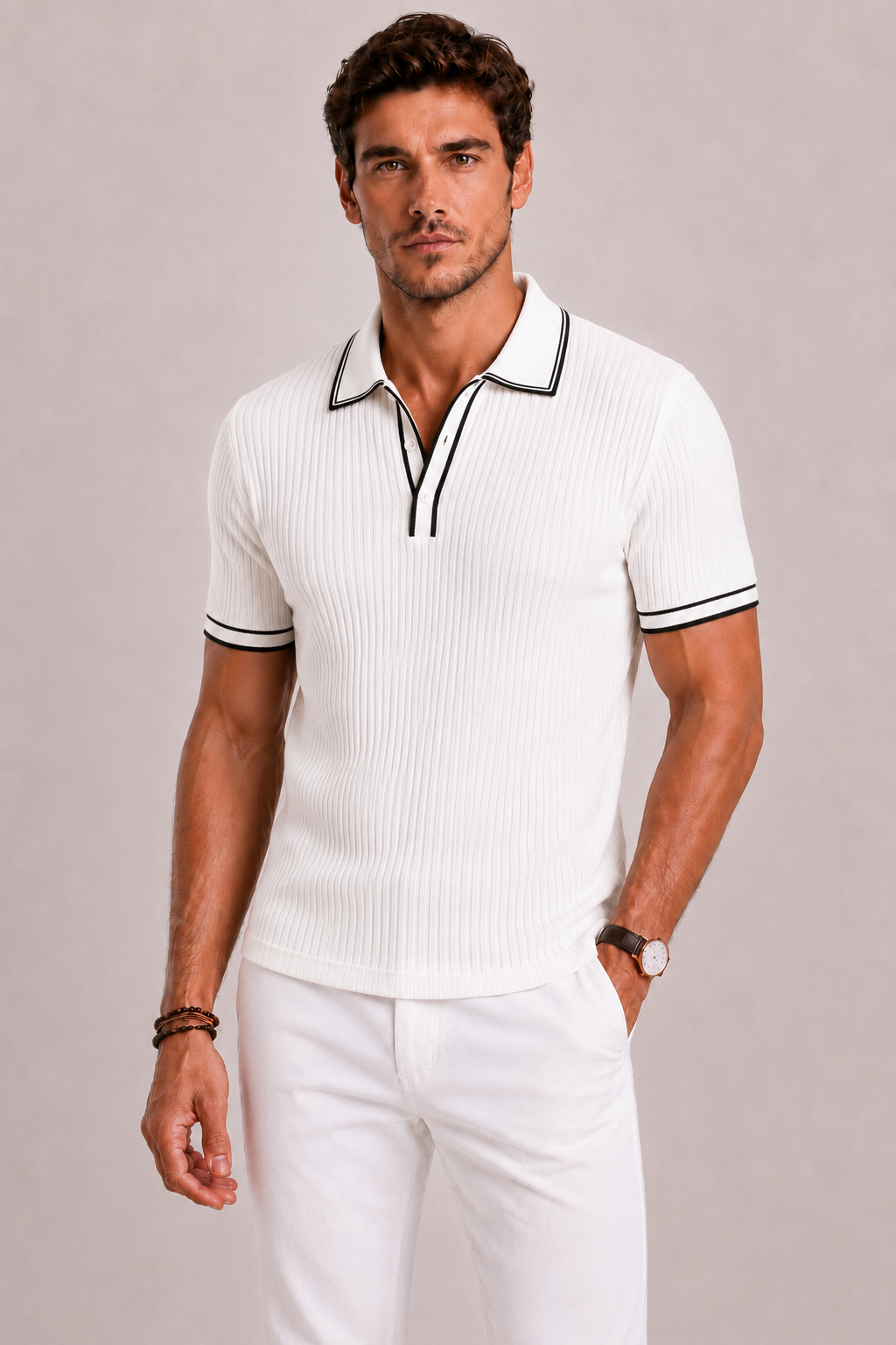 Ribbed Polo Shirt For Men
