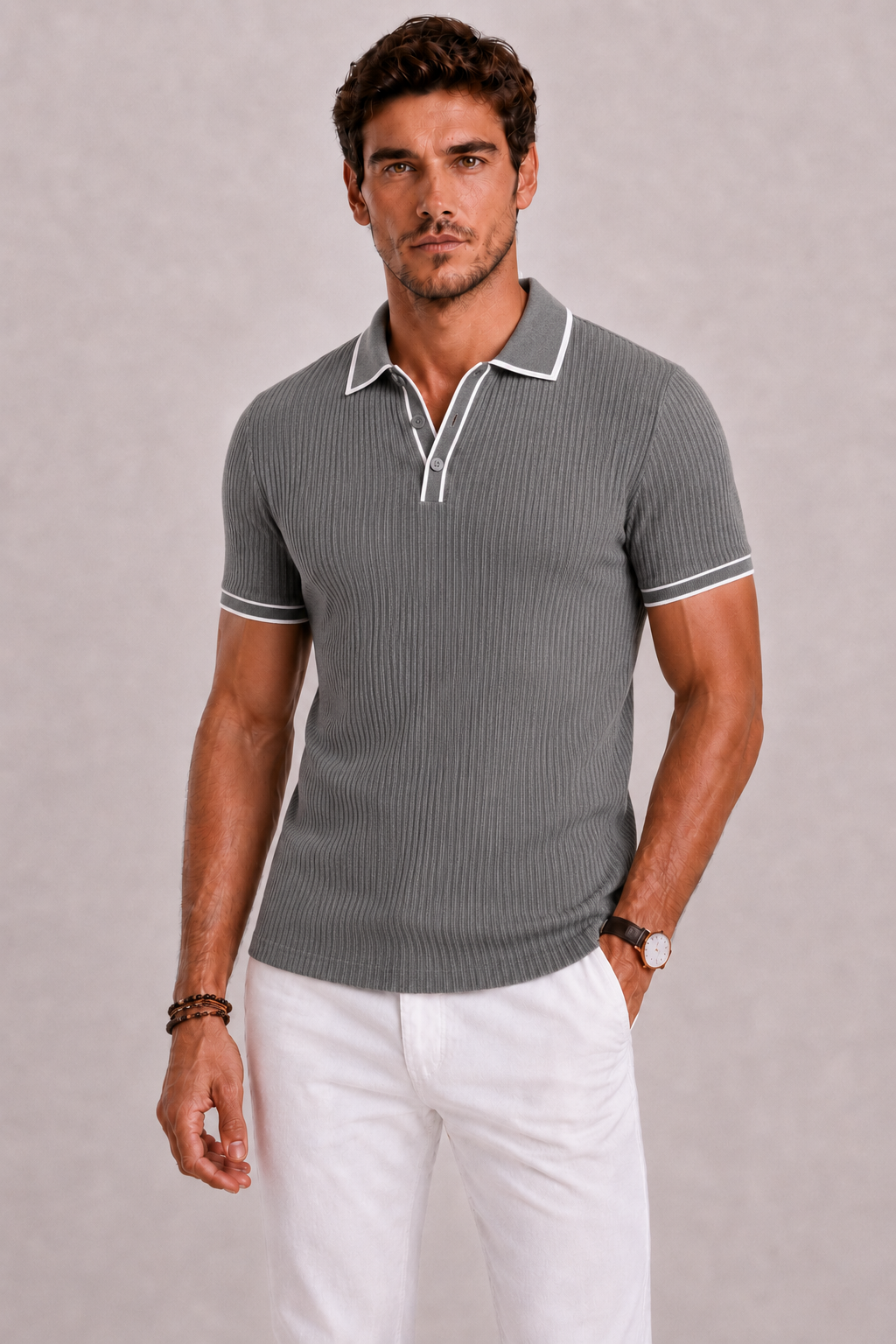 Ribbed Polo Shirt For Men
