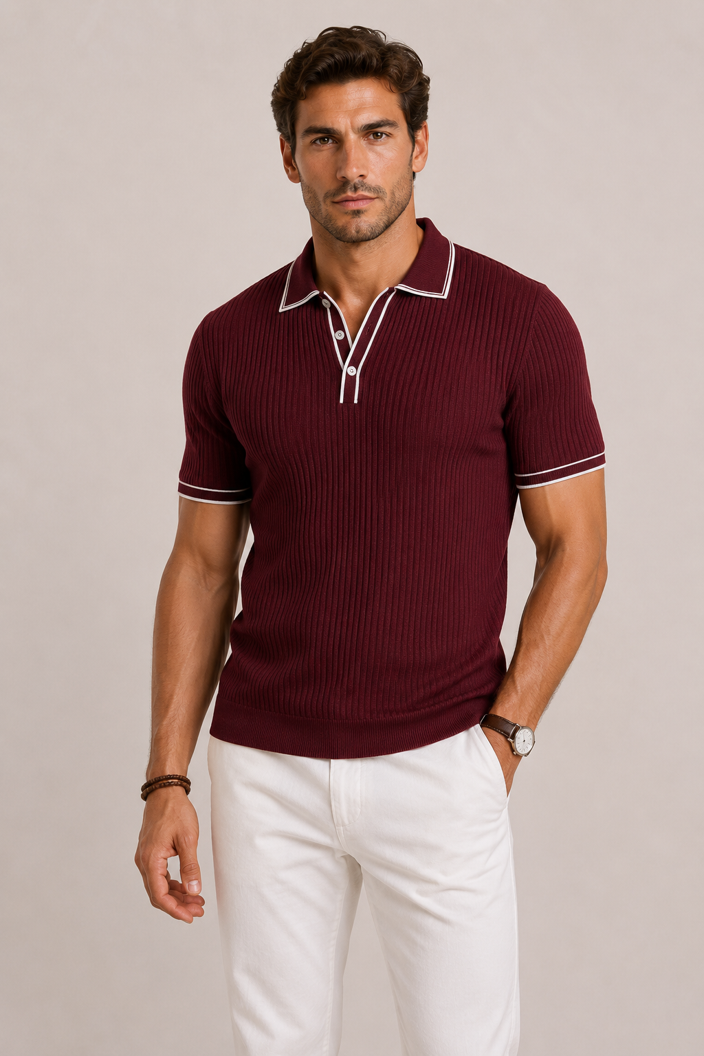 Ribbed Polo Shirt For Men