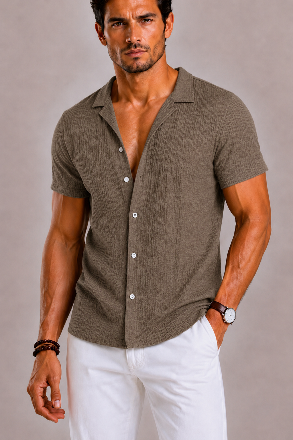 Rib Patterned Shirt For Men