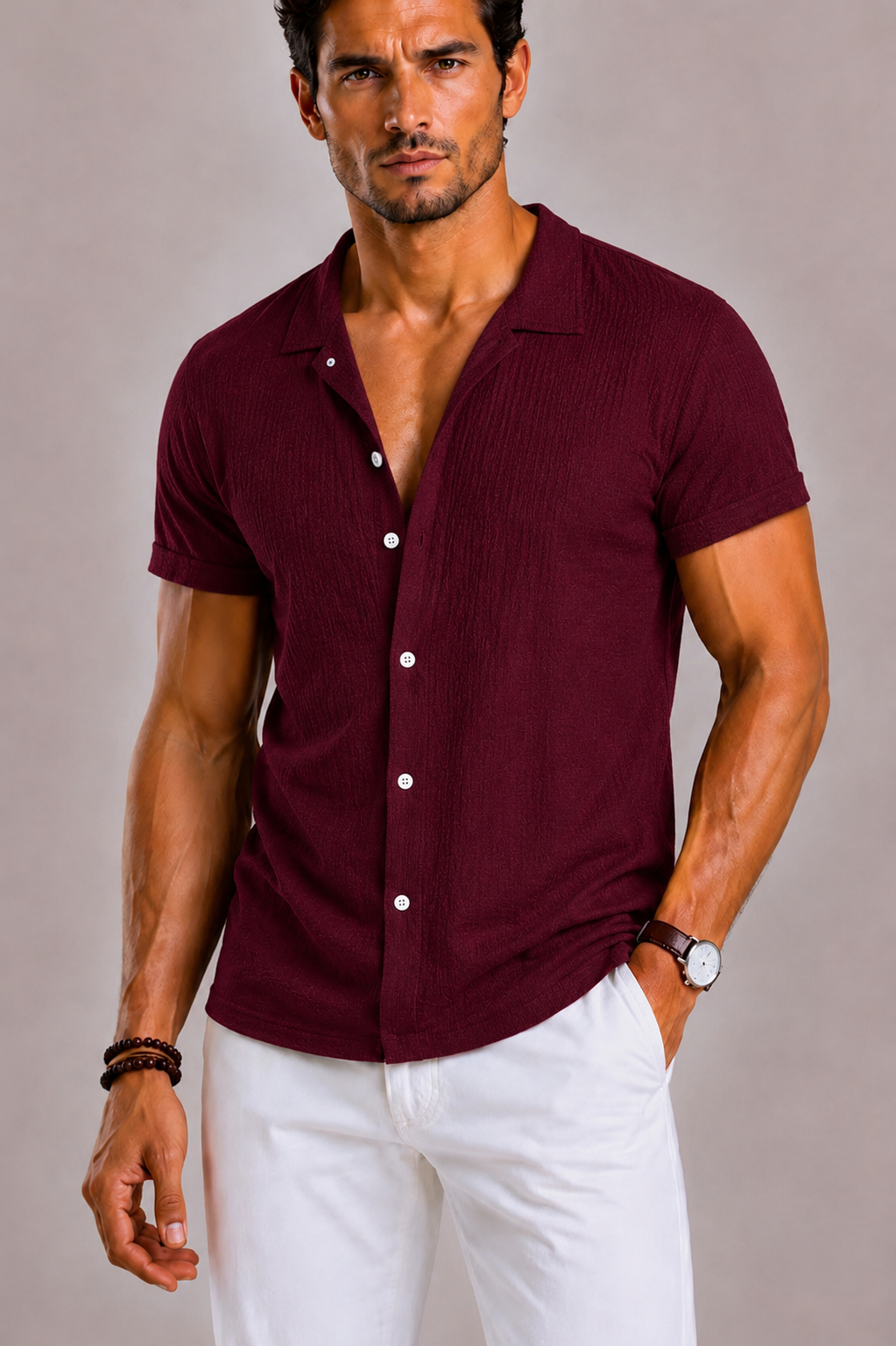 Rib Patterned Shirt For Men