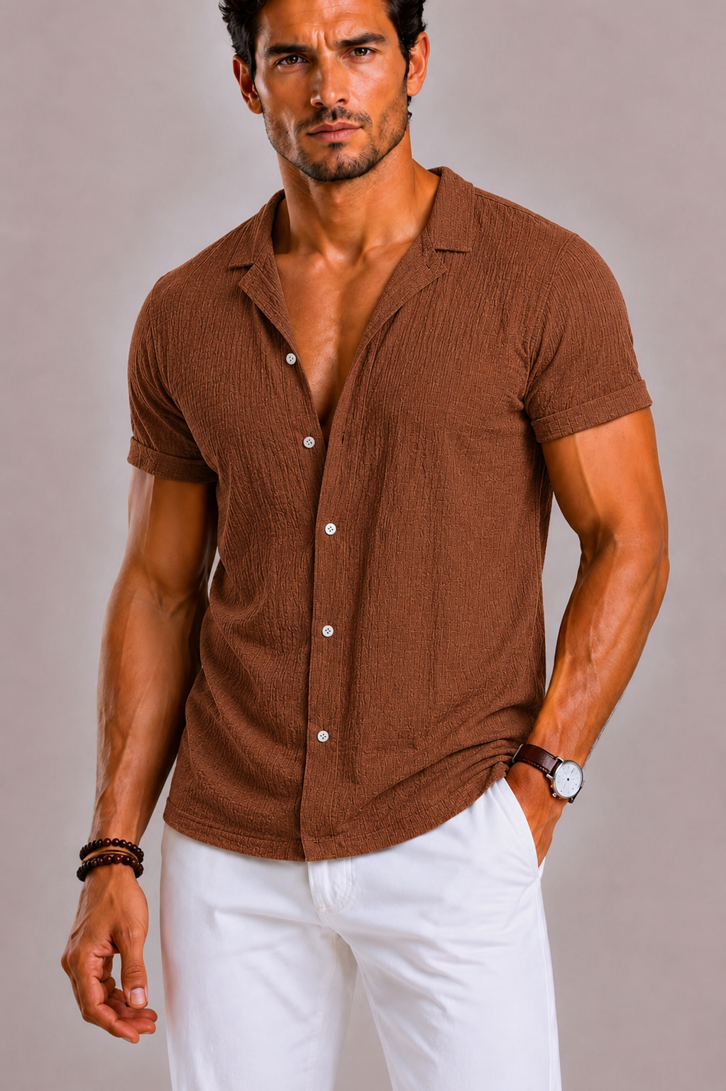 Rib Patterned Shirt For Men
