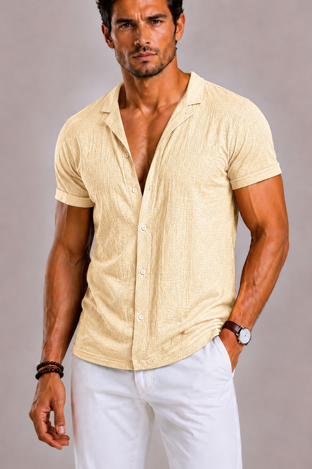 Rib Patterned Shirt For Men