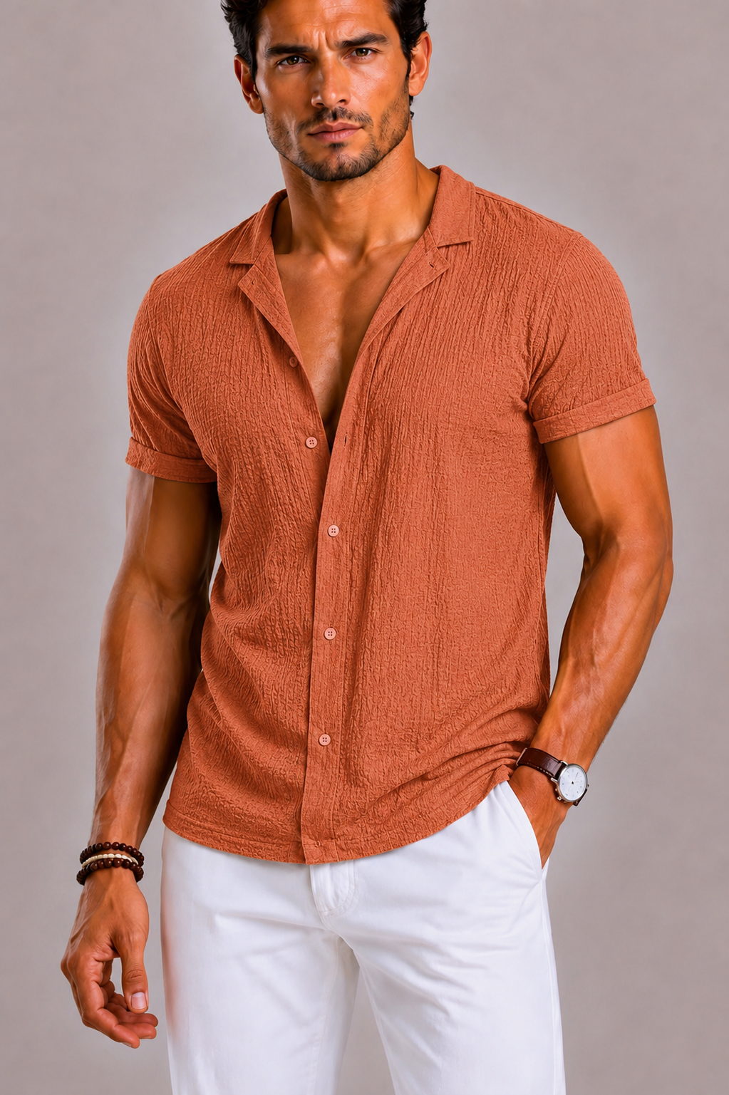 Rib Patterned Shirt For Men