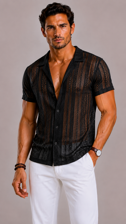 Mesh Knitted Sheer Shirt For Men