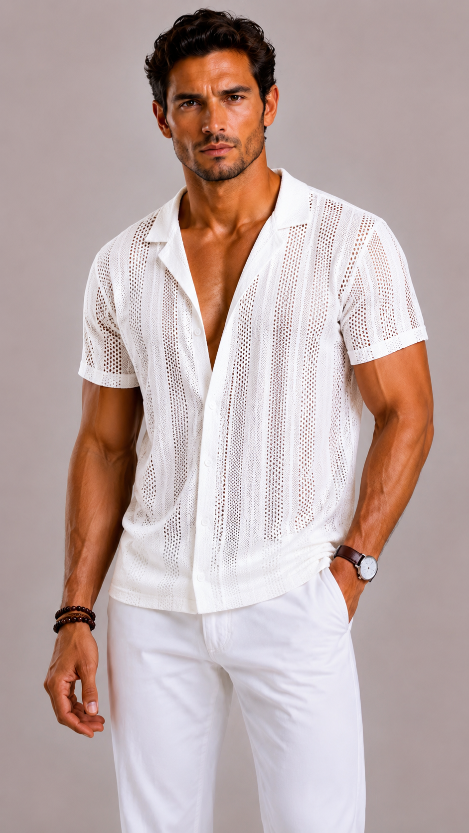 Mesh Knitted Sheer Shirt For Men