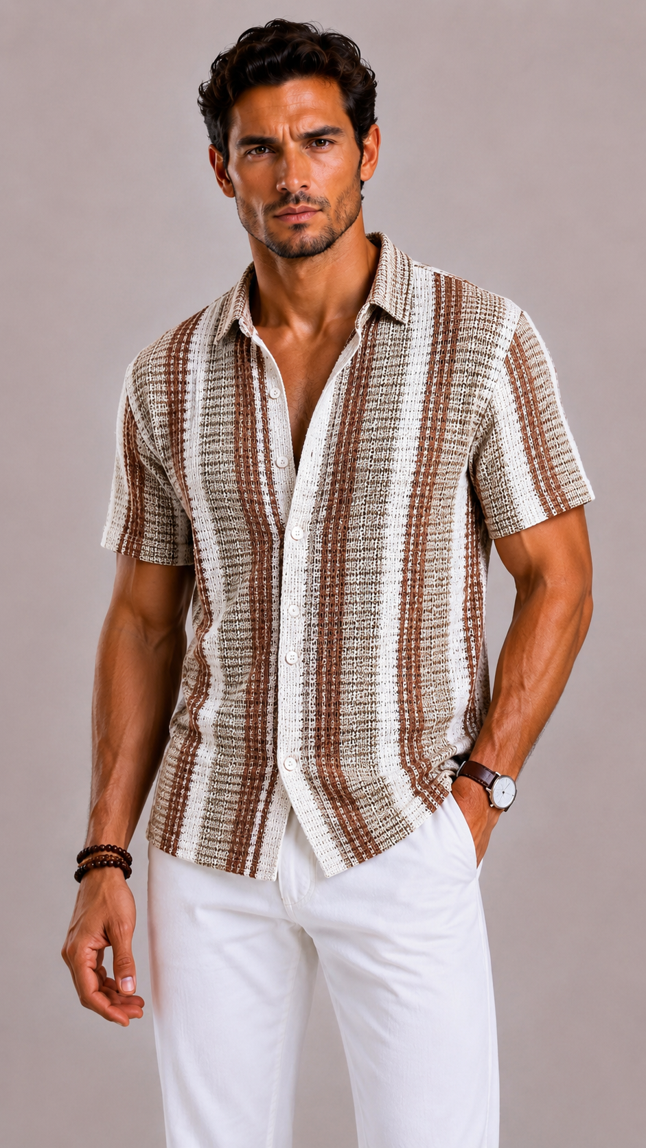 Striped Short Sleeve Shirt For Men