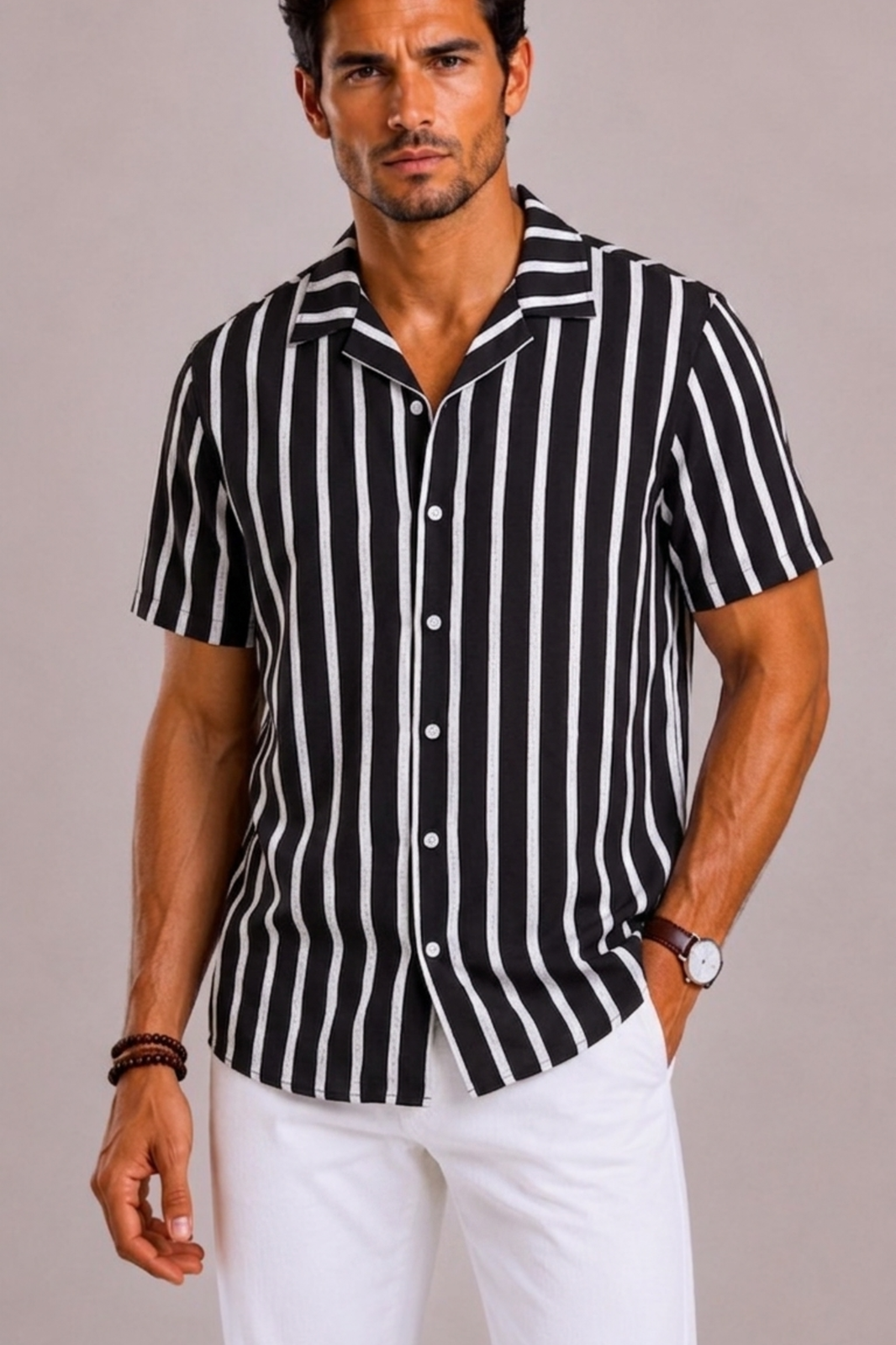 Striped Short-Sleeve Shirt For Men