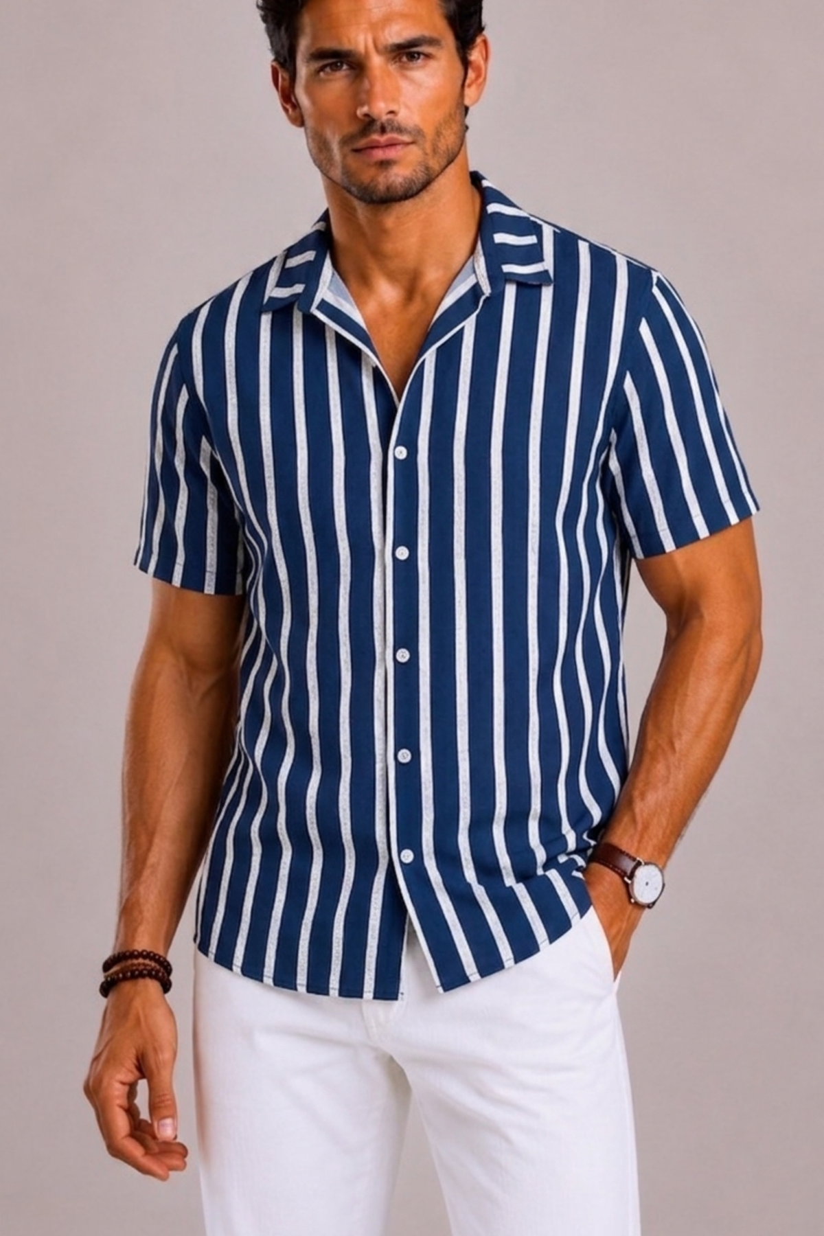 Striped Short-Sleeve Shirt For Men