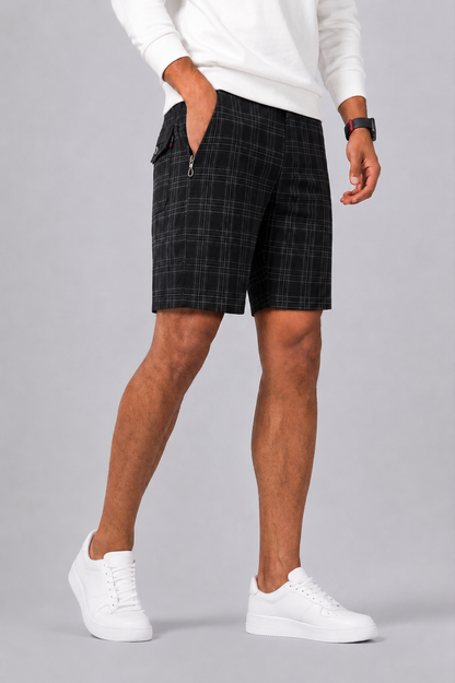 Checkered Drawstring Shorts with Zip Pocket For Men