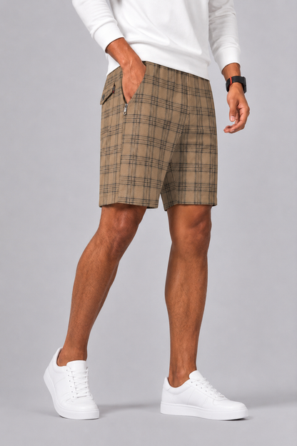 Checkered Drawstring Shorts with Zip Pocket For Men
