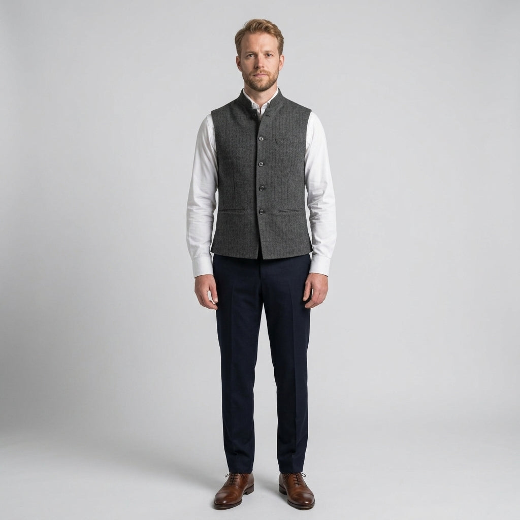 Mandarin Collar Waistcoat For Men