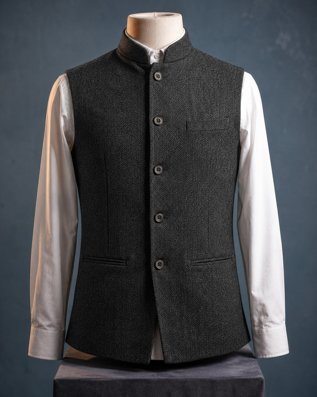 Mandarin Collar Waistcoat For Men
