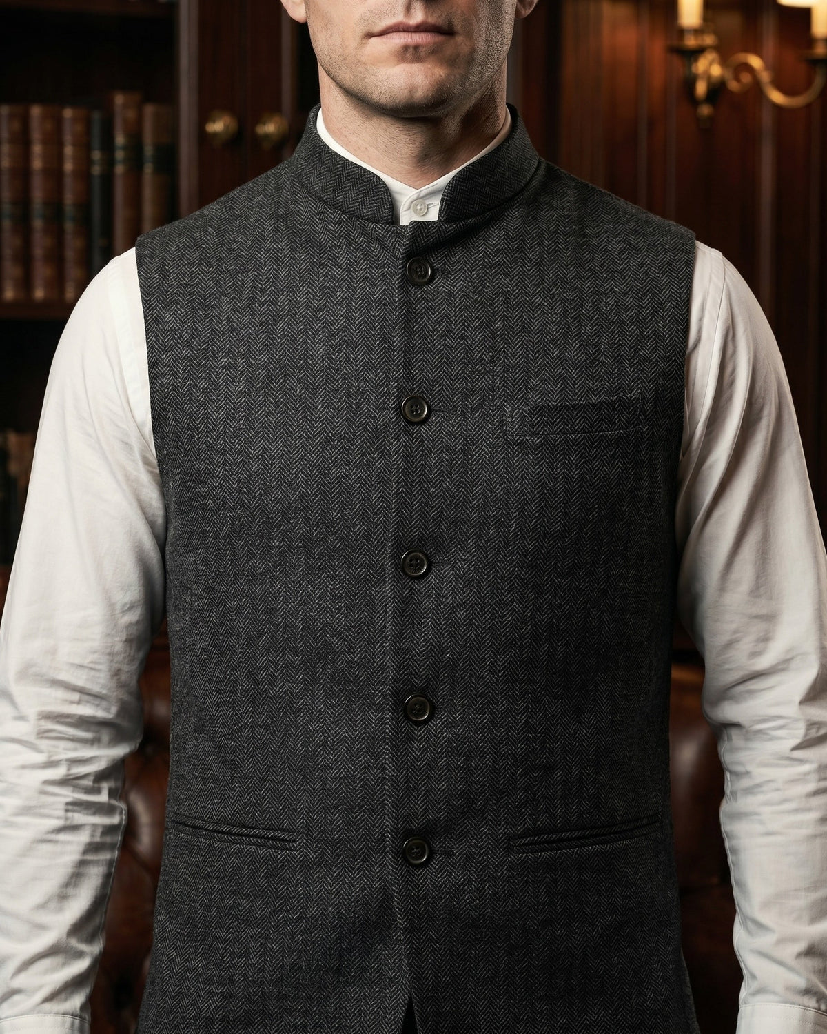Mandarin Collar Waistcoat For Men