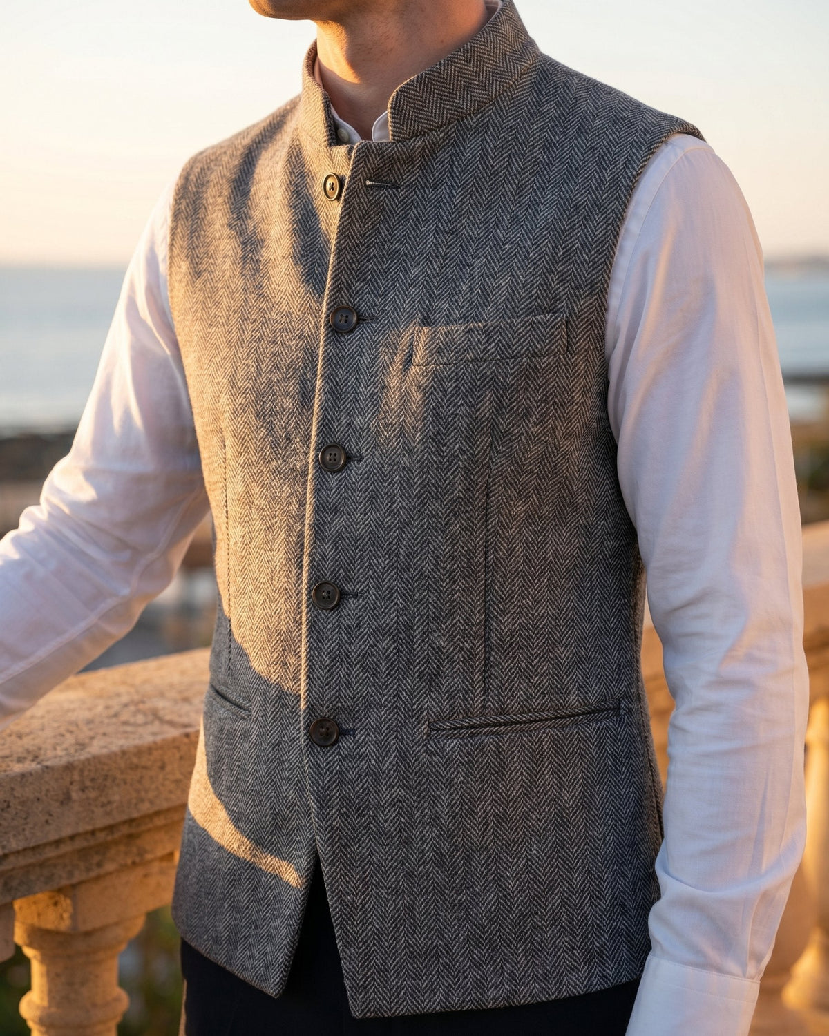 Mandarin Collar Waistcoat For Men