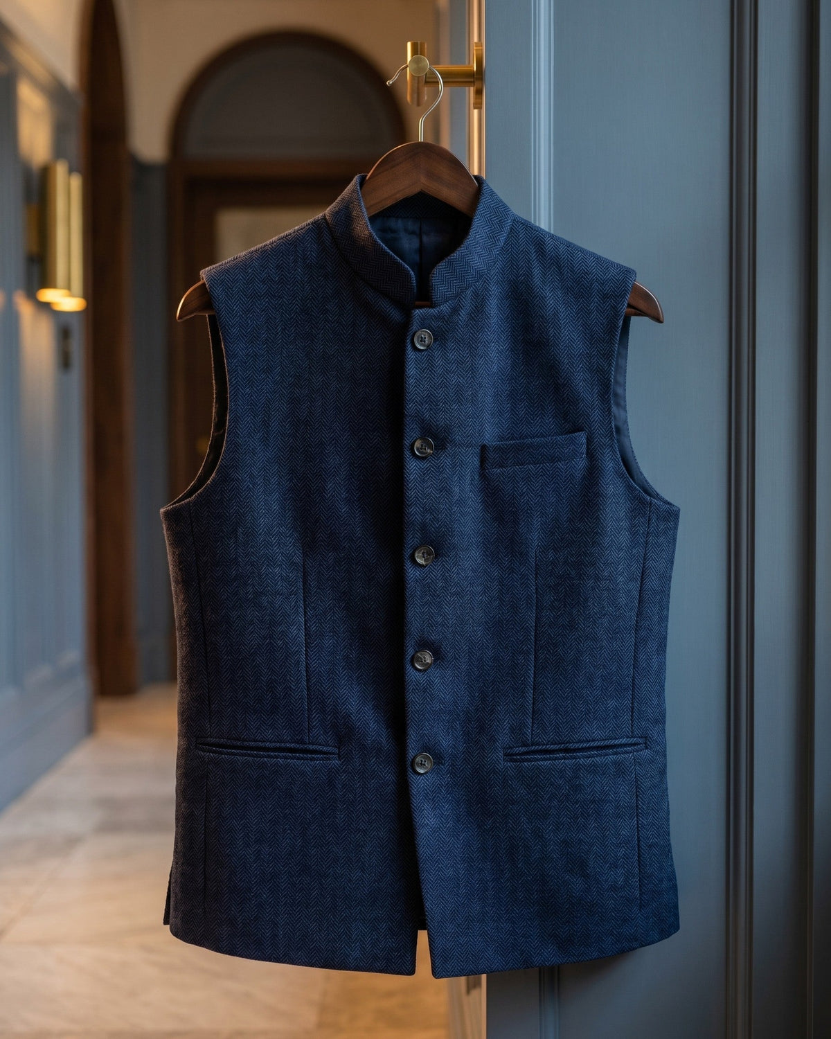 Mandarin Collar Waistcoat For Men