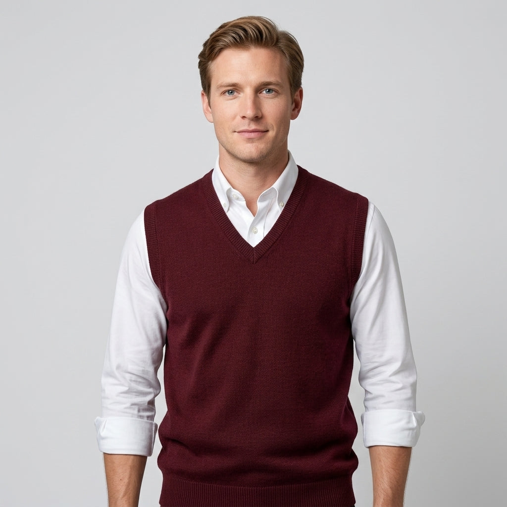 V Neck Knitted Sweater Vest Sleeveless Pullover For Men