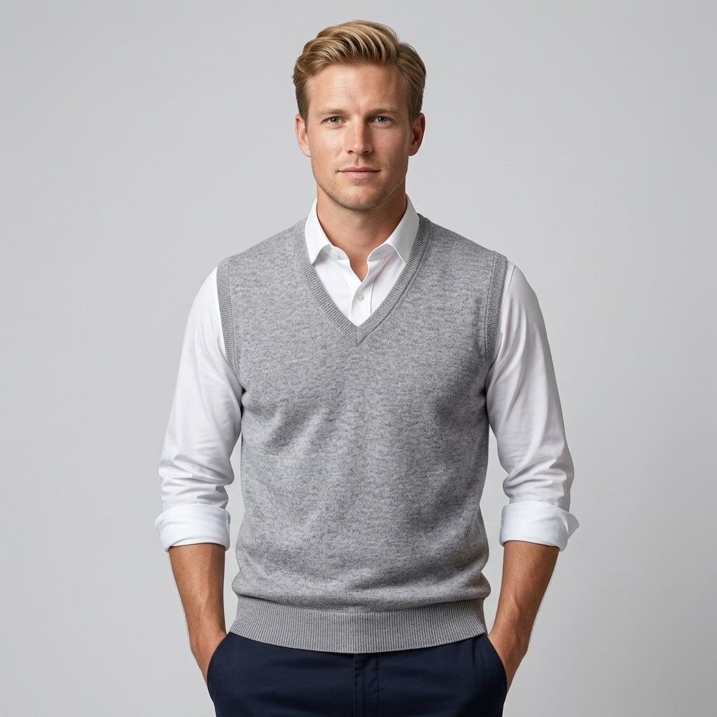 V Neck Knitted Sweater Vest Sleeveless Pullover For Men