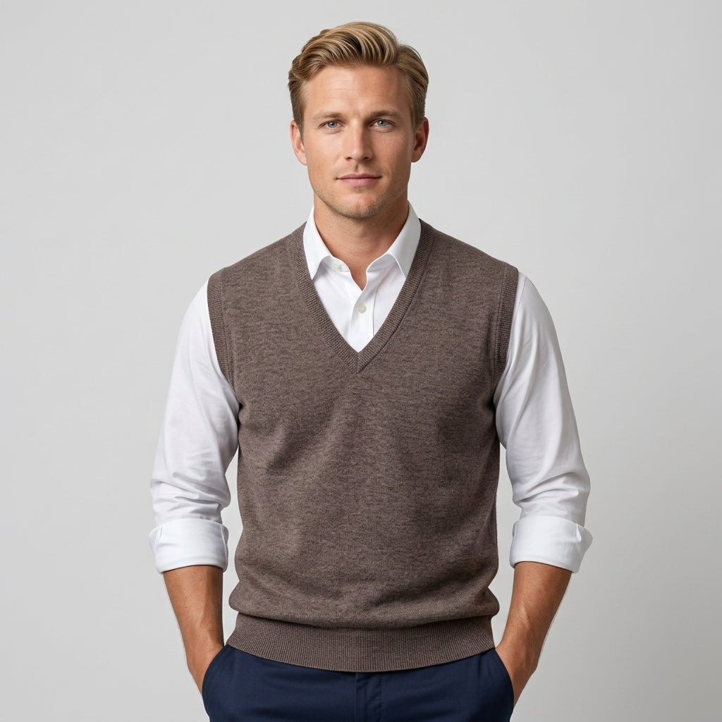 V Neck Knitted Sweater Vest Sleeveless Pullover For Men