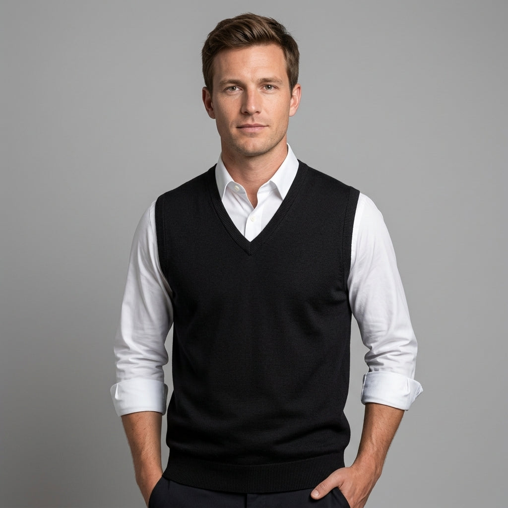 V Neck Knitted Sweater Vest Sleeveless Pullover For Men