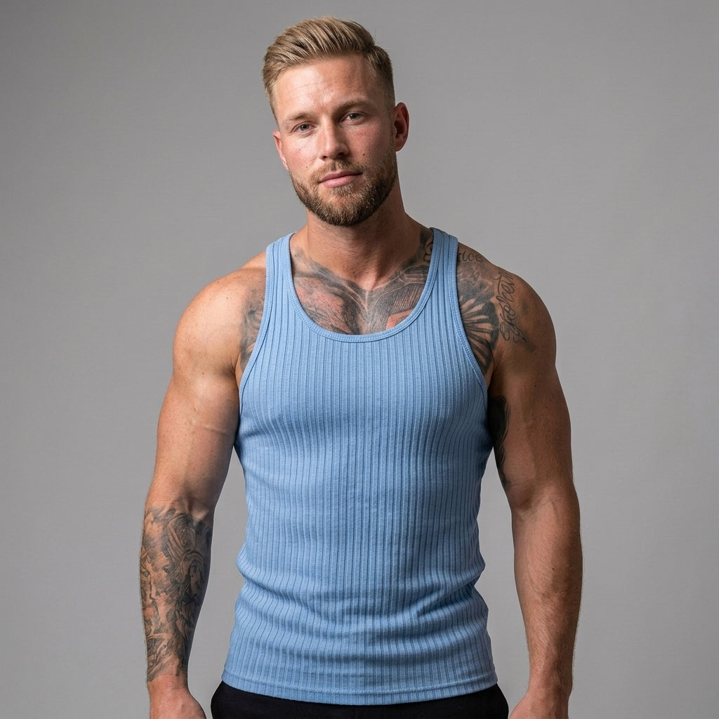 Ribbed Knit Tank Top Sleeveless Summer Vest For Men