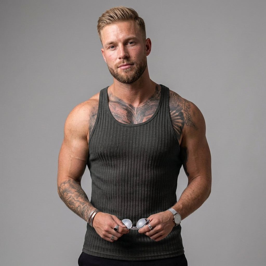 Ribbed Knit Tank Top Sleeveless Summer Vest For Men