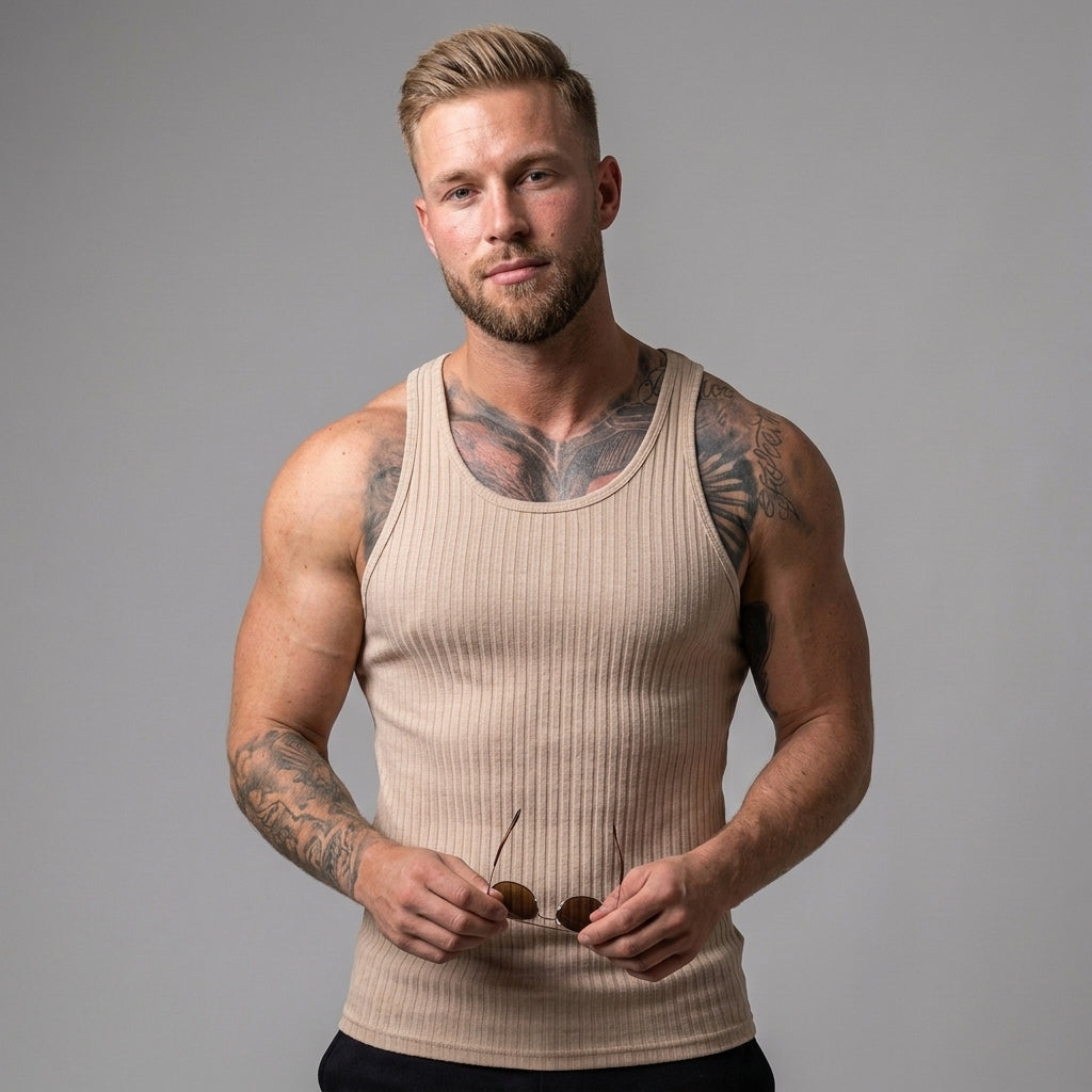Ribbed Knit Tank Top Sleeveless Summer Vest For Men