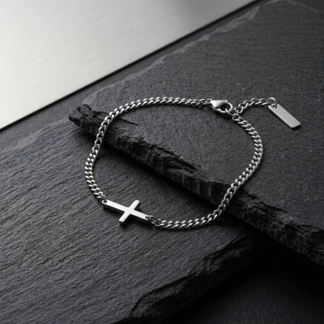 Stainless Steel Cross Chain Bracelet For Men