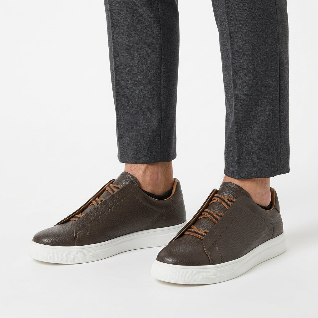 Full-Grain Leather Lace-Up Trainers For Men