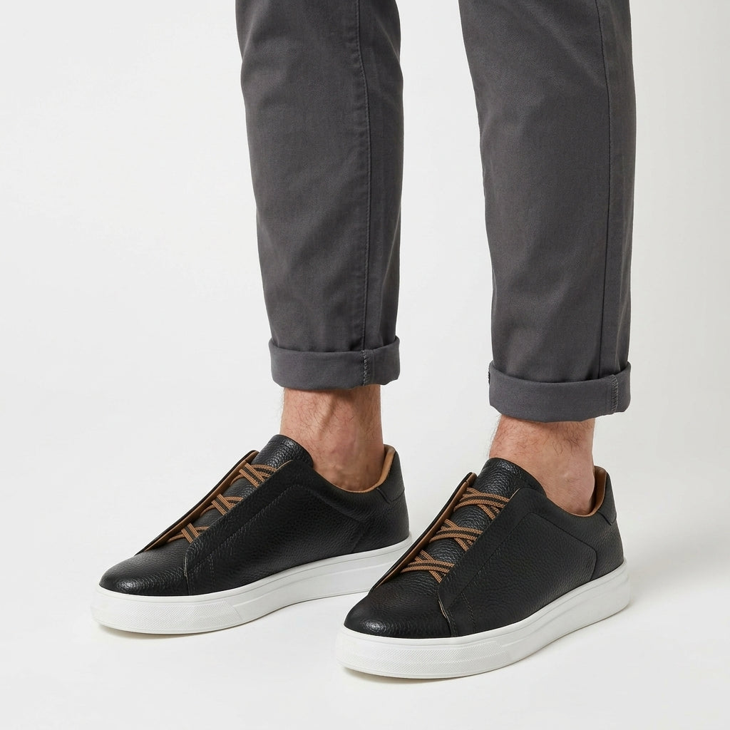 Full-Grain Leather Lace-Up Trainers For Men