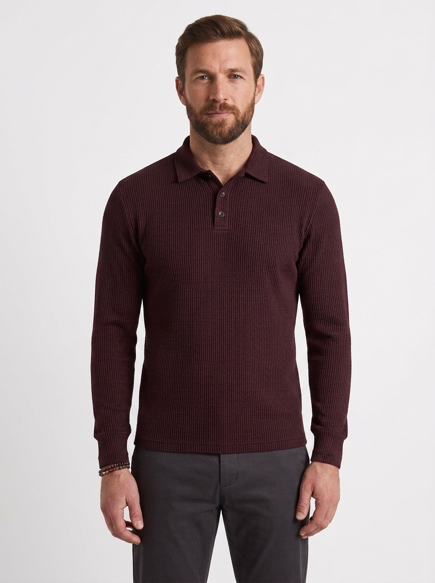 Stretch Long Sleeve Polo Shirt For Men
