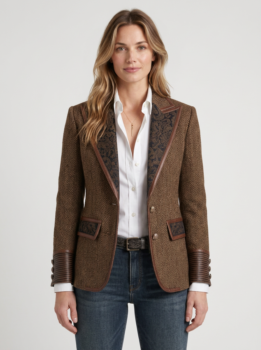 Chevron Print Panel Blazer For Women