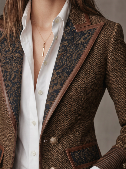 Chevron Print Panel Blazer For Women