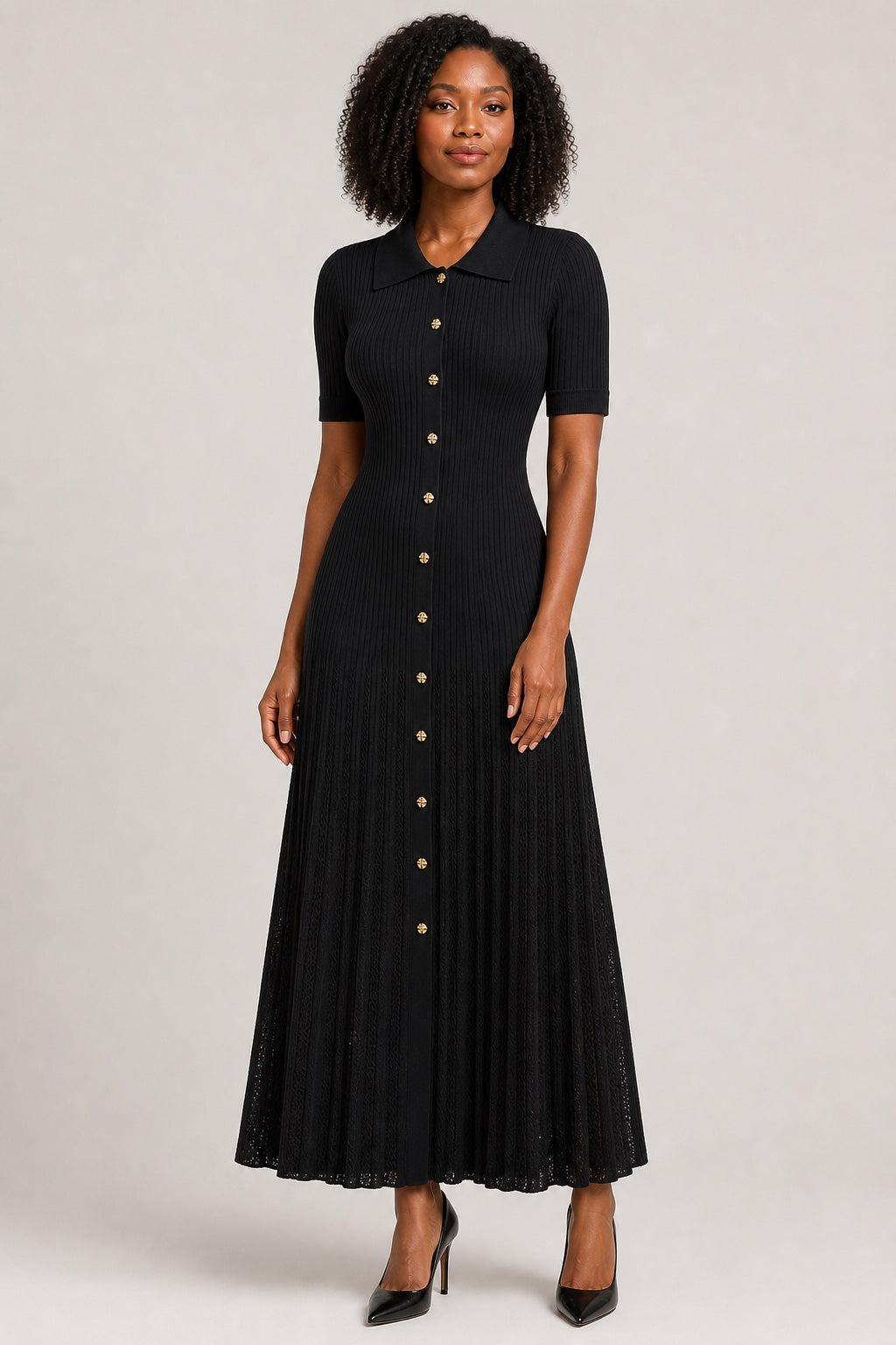 Julia knit maxi shirt dress in Black