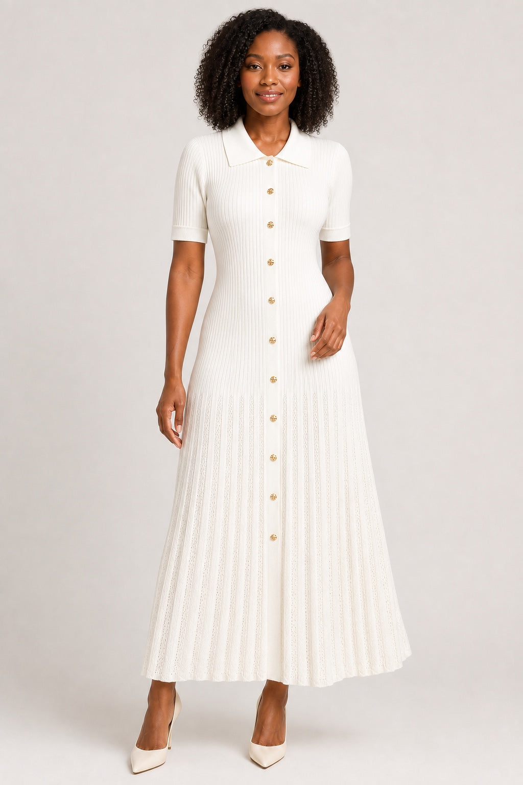 Julia knit maxi shirt dress in White
