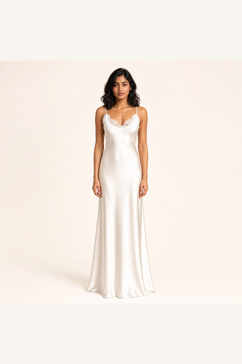 Brooklyn ivory lace satin evening maxi dress - front view