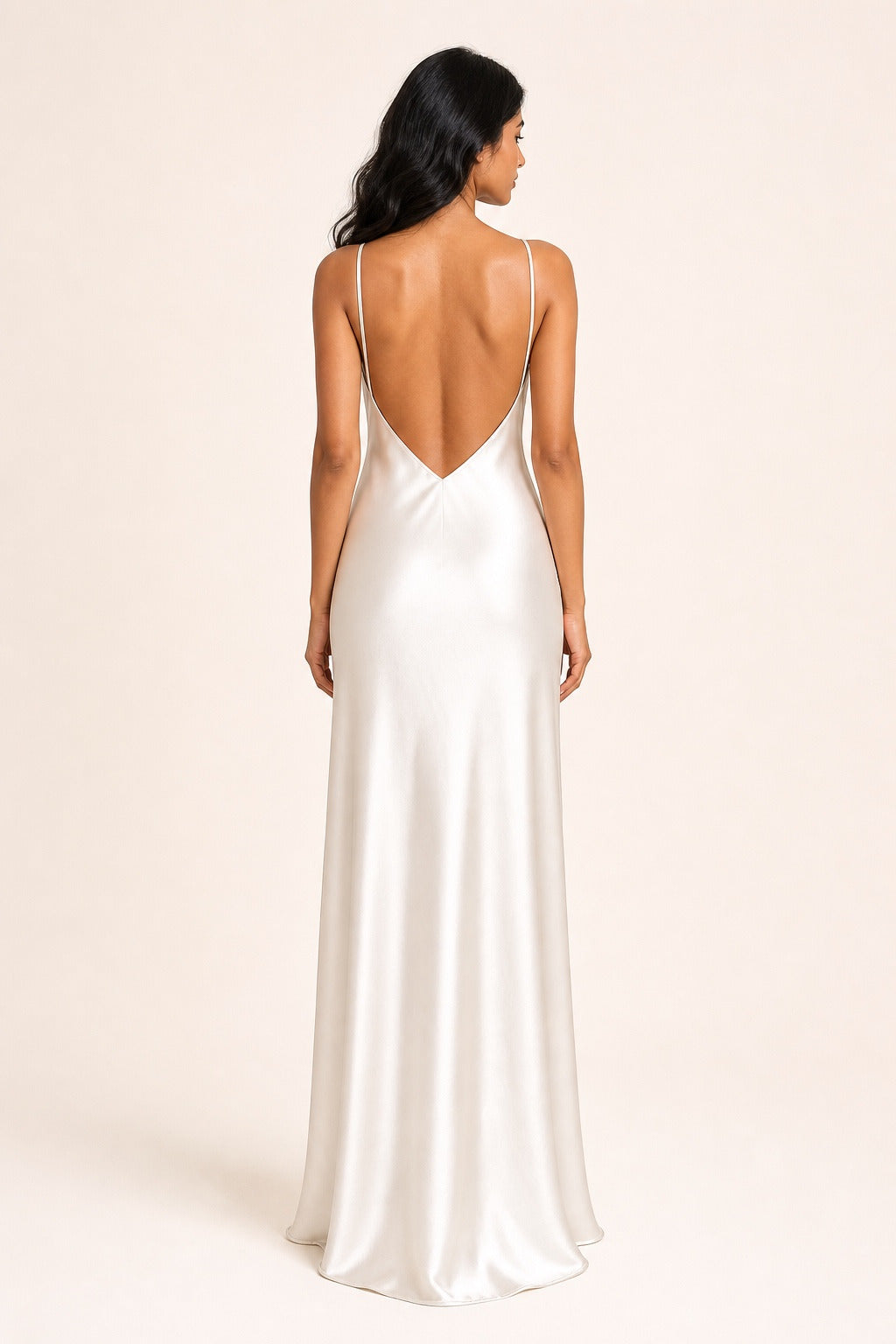 Brooklyn ivory lace satin evening maxi dress - back view