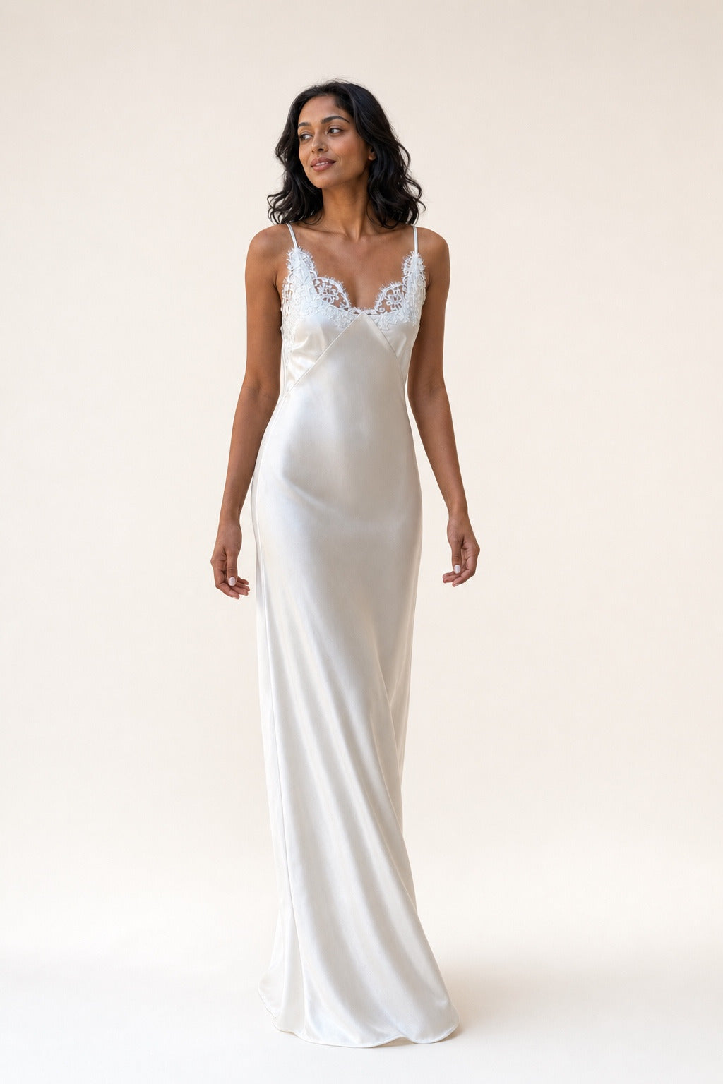 Brooklyn ivory lace satin evening maxi dress - bodice detail