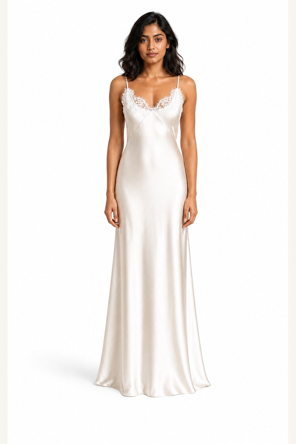 Brooklyn lace satin evening maxi dress in White - variant view